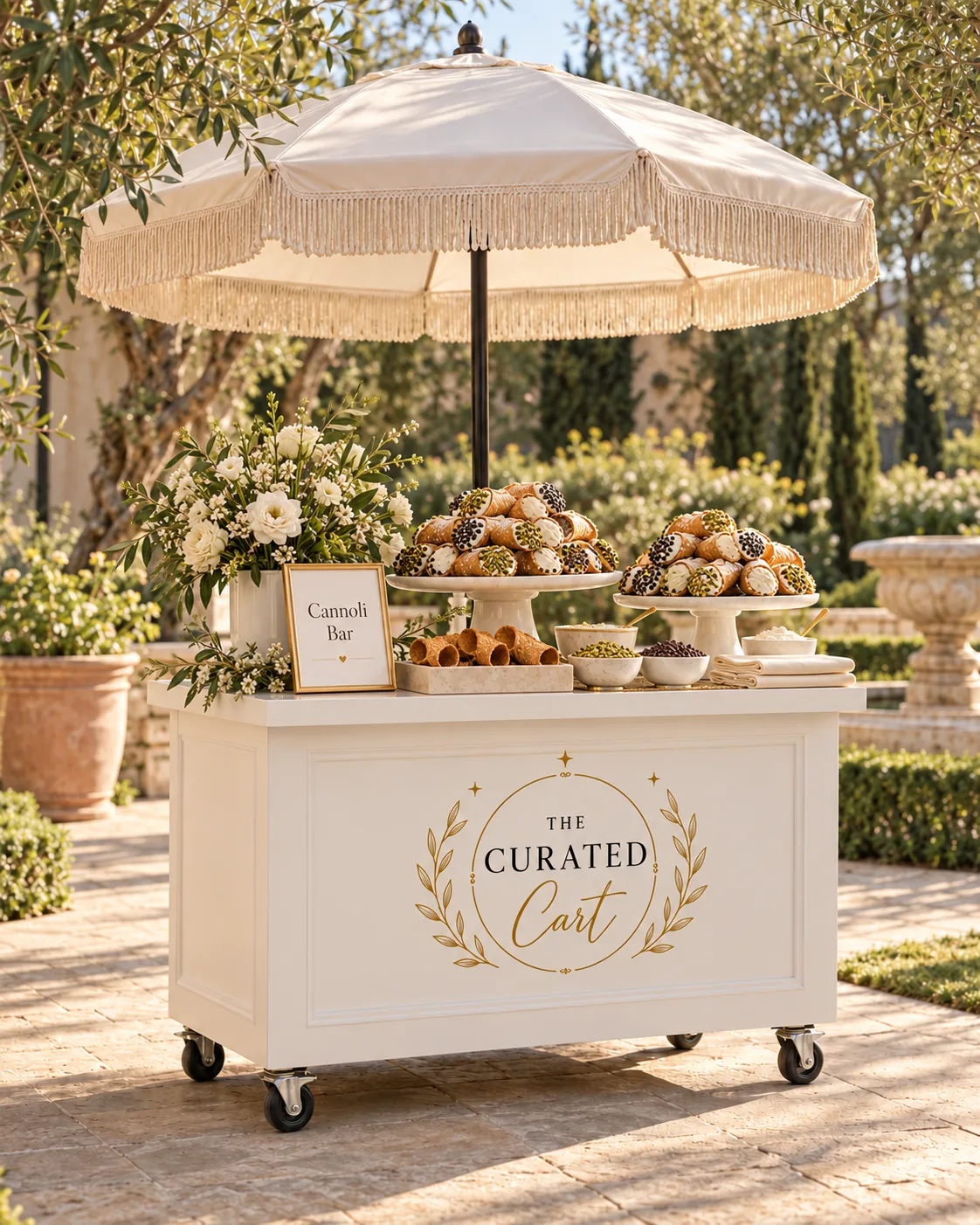 Cannoli Bar event cart and styling
