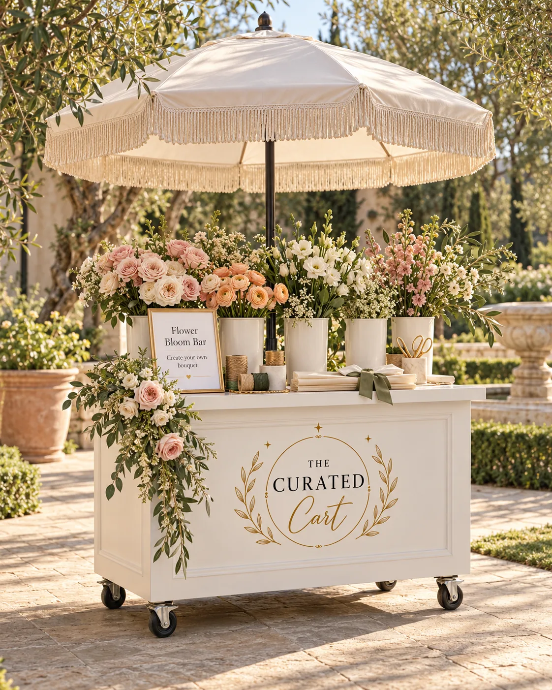 Flower Bloom Cart styled for a San Diego celebration